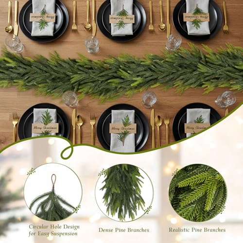 Real Touch Norfolk Pine Garland 9ft - Artificial Christmas Greenery for Mantel