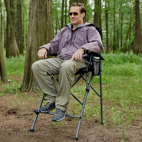 Tall Foldable Camping Chair with Footrest, 31-Inch Seat, Heavy Duty Portable