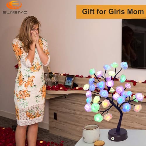 18-Color LED Rose Tree Lamp with Remote, Multicolor Tabletop Flower Light