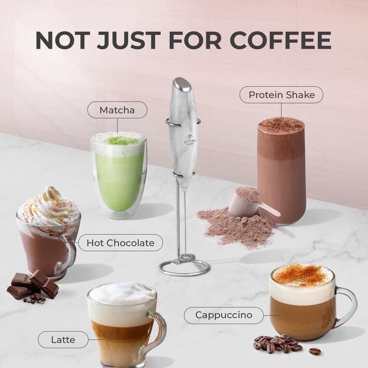 Zulay Kitchen Milk Frother Wand - Ultra Fast Handheld Drink Mixer with 4 AA Batteries - Marble Finish for Coffee, Lattes & More
