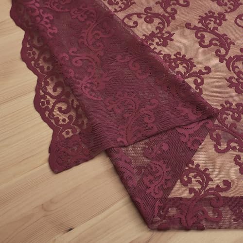 Burgundy Lace Curtains 84 Inches Long - 2 Panels Light Filtering Drapes