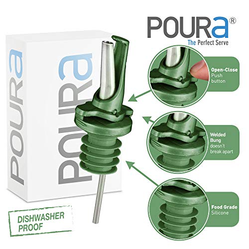 Airtight Olive Oil Pour Spout - One-Handed Bottle Pourer, Green - 2 Pack