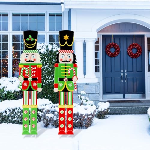 2 Pcs 6ft Large Metal Christmas Nutcracker Outdoor Decoration, Giant