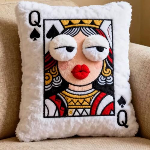 Queen of Spades Playing Card Throw Pillow, 14x16 Inch 3D Embroidered Cushion