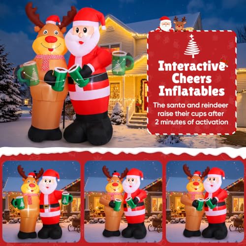 Elegear 7FT Animated Santa & Reindeer Christmas Inflatable - Cheers Version