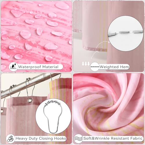 Complete Pink and Gold Bathroom Accessory Set with Shower Curtain and Rugs