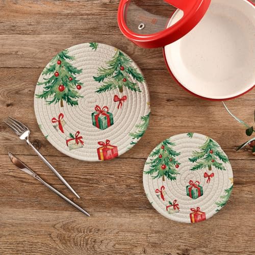 YETTASBIN Round Cotton Trivets 2-Piece Set, Heat-Resistant Pot Holders 7.09/9.45in