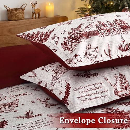 CAROMIO Christmas Duvet Cover Set King Red 104x90 - Soft Microfiber Bedding