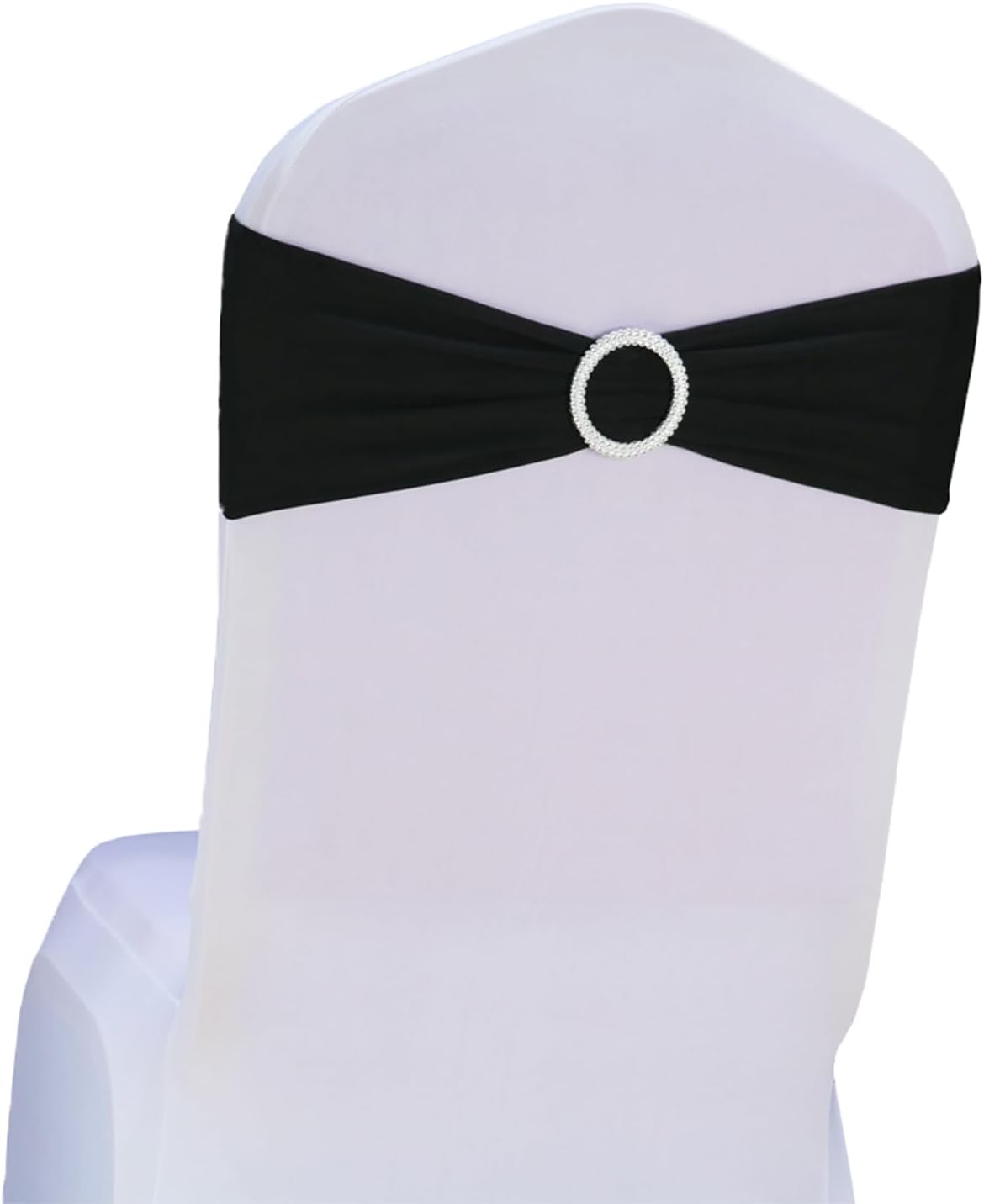 Skiennix 50-Pack Black Spandex Chair Sashes - Elegant Buckle Design for Weddings & Events