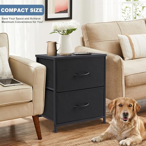 2-Drawer Nightstand with Fabric Storage Drawers, 20-Inch Tall End Table