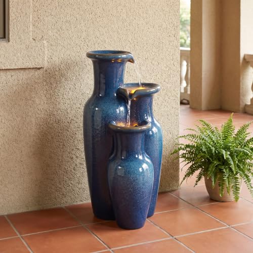 24-Inch LED Water Fountain - Ceramic-Look Resin Waterfall for Indoor Outdoor