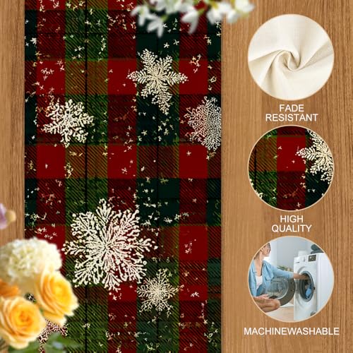 Forever Queen Christmas Table Runner 13x72 Inch Red Green Snowflakes Farmhouse Holiday Decor