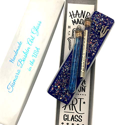 Art Glass Wedding Mezuzah with Shard Vessel - Handmade Blue Fused Glass