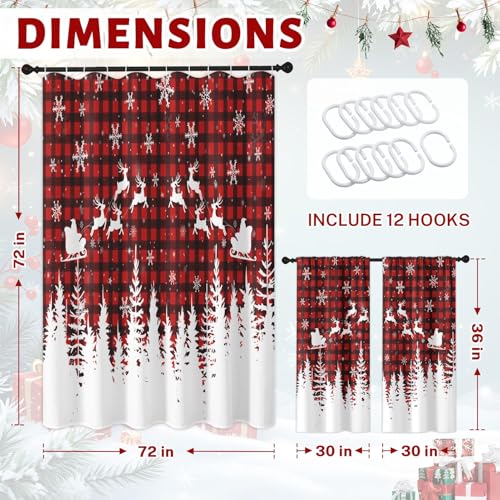 Culudea Santa Plaid Shower Curtain Set 72 x 72 in Red Black Plaid