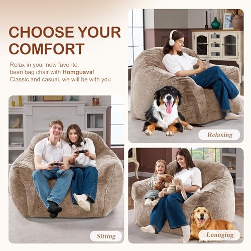 Oversized Faux Fur Bean Bag Chair with Arms - Memory Foam Floor Sofa