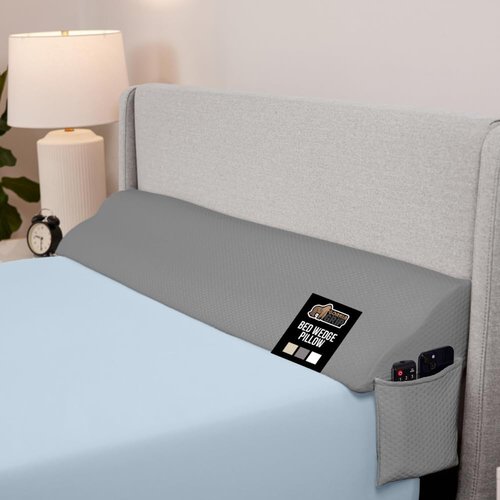 GORILLA GRIP Bed Wedge Pillow - Patented Design for Headboard Gap | High-Density Foam, King Size, Soft Gray