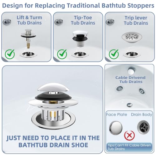 Universal 3-in-1 Bathtub Drain Stopper and Hair Catcher Filter