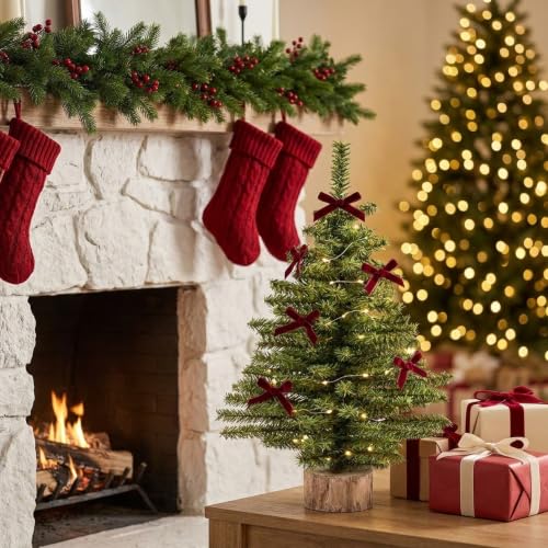 Thenshop 3-Piece 18 Inch Miniature Canadian Pine Christmas Tree Set for Tabletop Decor