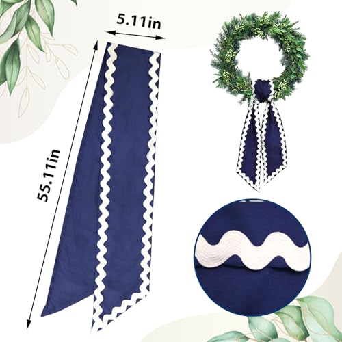 Blue Wreath Sash for Front Door 55 Inch Fabric Garland Ribbon