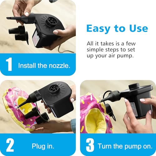 Portable Electric Air Pump for Inflatables - 110V AC/12V DC Inflator & Deflator