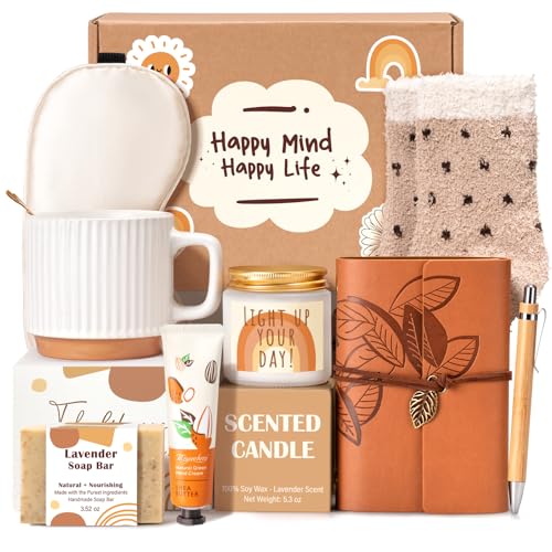 Brown Gift Basket for Women - 9pcs Happy Birthday & Holiday Gifts Set with Mug