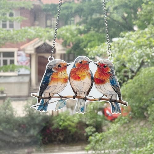 Stained Glass Bird Hanging Decor - 15cm Acrylic Panel Gift