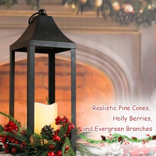 Bdor 15.7in Flameless LED Pinecone Lantern - Black Metal Holiday Decoration
