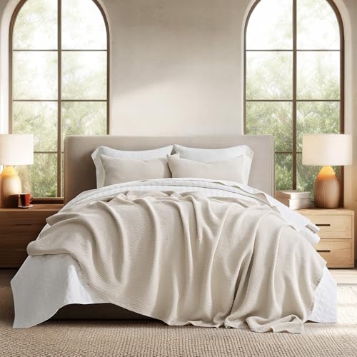 EverGrace 100% Cotton Waffle Weave Coverlet Set - King, Birch (3-Piece)