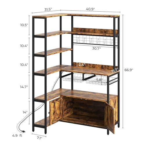 6-Tier Corner Bakers Rack with Power Outlet and Storage Cabinet
