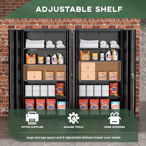 72-inch Tall Metal Storage Cabinet with 4 Adjustable Shelves, Black