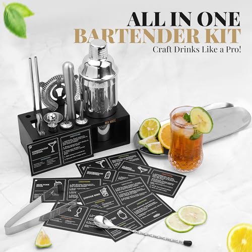 MixMate 15-Piece Cocktail Bar Set with Stand - Silver & Black Home Mixology Kit