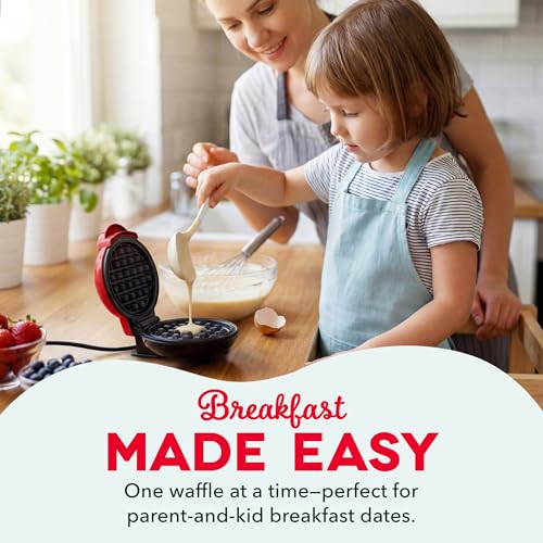 Mini Waffle Maker - 4-Inch Portable Nonstick Electric Waffle Iron, Red
