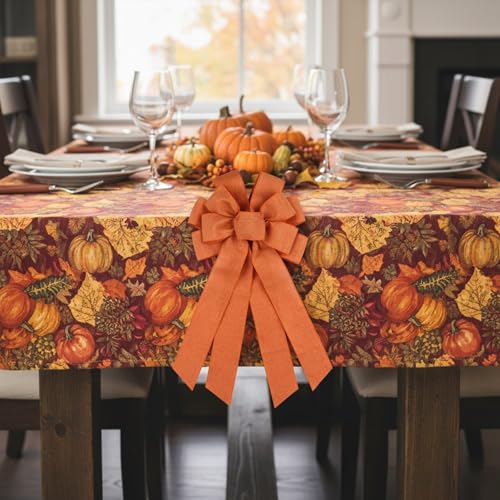 Orange Large Bow for Wreath & Tree Topper - 11x21 Inch Wired Faux Linen