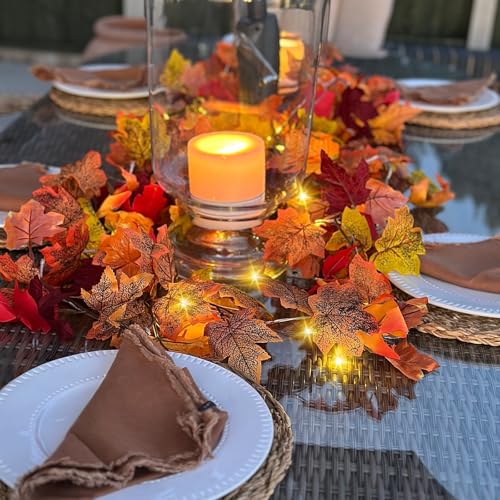 4-Pack Fall Leaf Garland with LED String Lights - Artificial Maple Leaves