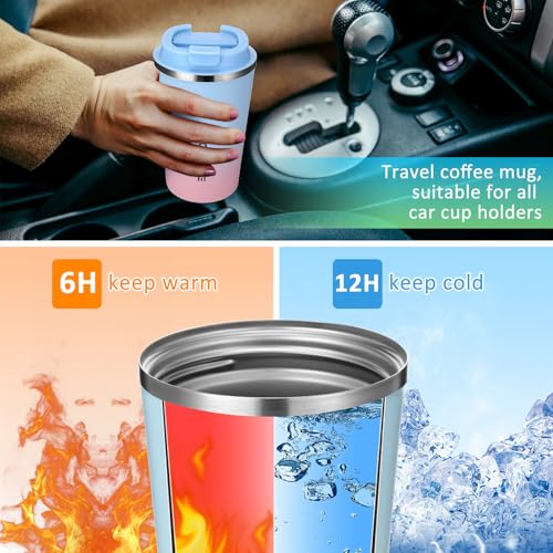 Honeydak 5-Pack 12oz Insulated Travel Mugs with Lids - Gradient Stainless Steel Tumblers