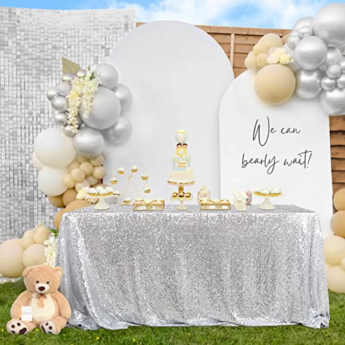 Silver 156 x 90 Inch Sequin Tablecloth - Rectangular Sparkle Party Wedding Cover by SoarDream