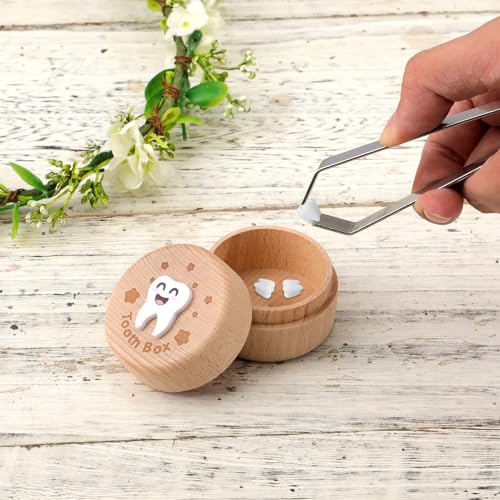 3D Carved Wooden Tooth Fairy Box - Kids Tooth Storage Keepsake Container