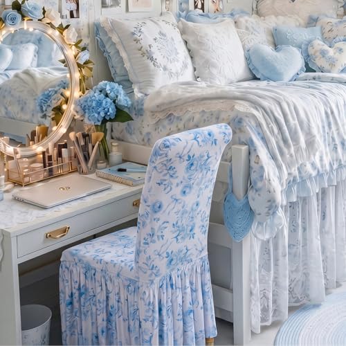 Blue Bow Dorm Chair Cover - Washable Floral Protector for College Room