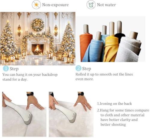8x6FT White Gold Christmas Fireplace Backdrop | Winter Wonderland Photo Background