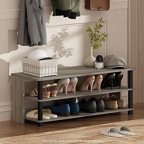 Furinno Sully 3-Tier Stand for TV Up to 48 Inch, French Oak Grey/Black