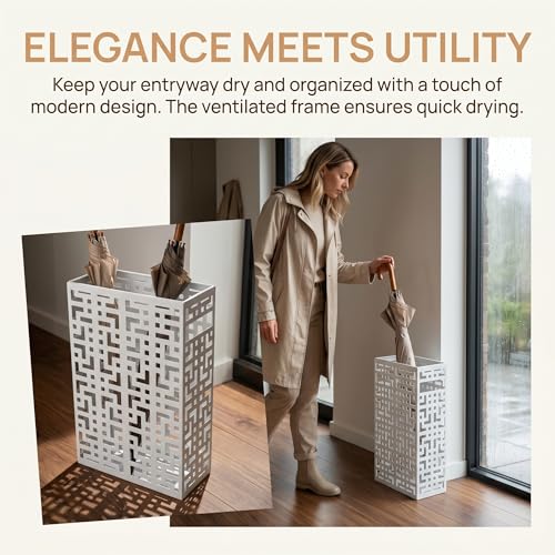 Modern Square Metal Umbrella Stand - Space-Saving Entryway Rack, White