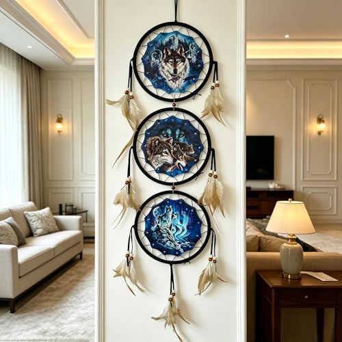 Wolf Dream Catcher Wall Hanging, 6-Inch 3-Layer Wildlife Art Decor