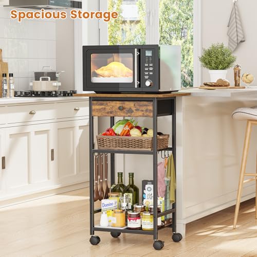 4-Tier Microwave Cart with Adjustable Shelf and Rolling Storage Drawer