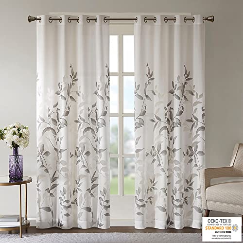 Madison Park Cecily Semi Sheer SINGLE Panel Window Curtain Burnout Botanical Print, Easy To Hang, Fits up to 1.25" Diameter Rod, 50x84", Leaves Mauve