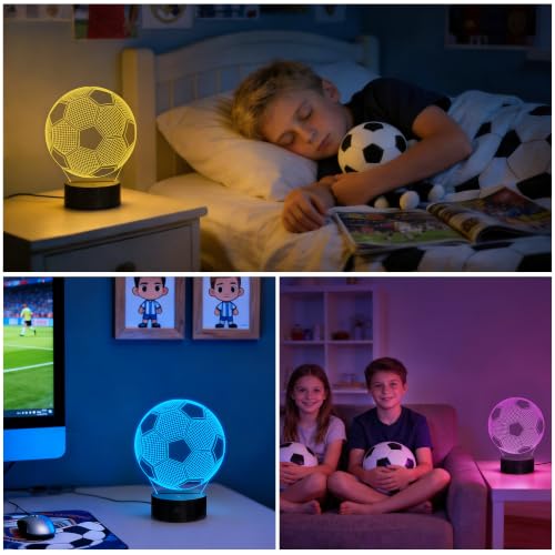 3D Soccer Night Light for Kids, Color-Changing LED Lamp with Remote