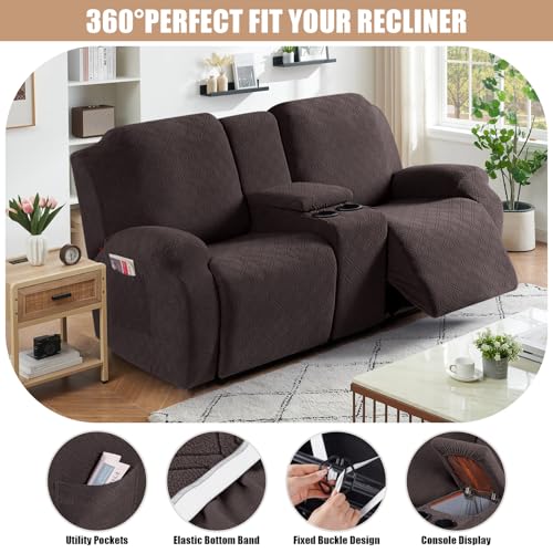 Stretch Recliner Loveseat Cover with Center Console - Chocolate