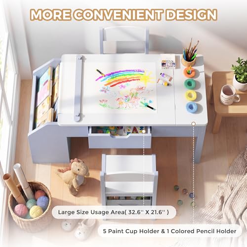 5-in-1 Kids Activity Table and Chair Set with Art Easel and Storage