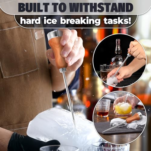 MYCRITEE Classic Stainless Steel Ice Pick with Wooden Handle for Ice Breaking