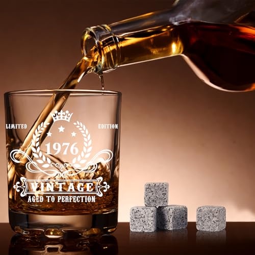 50th Birthday Whiskey Gift Set with Glass, Granite Stones, and Coaster
