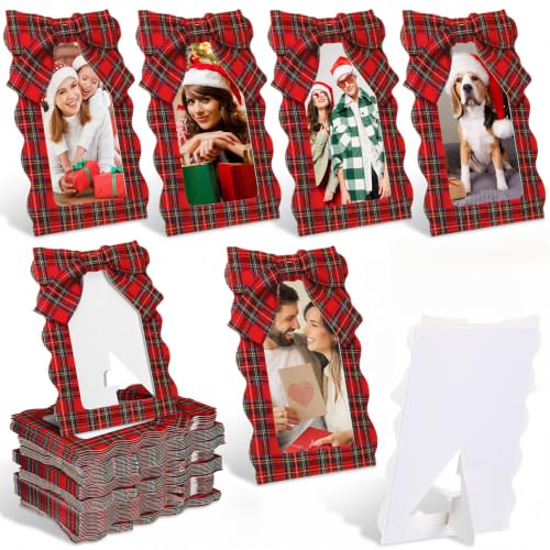 45 Pcs Scalloped Christmas Photo Frames 4x6 - Tartan Plaid Holiday Decor (Variation 45)